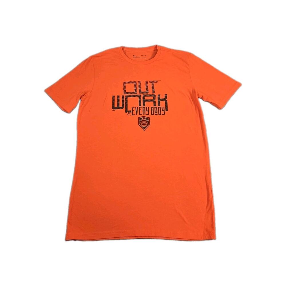 Under Armour Mens Sz S HeatGear Out Work Every Body Graphic T-Shirt Orange Loose